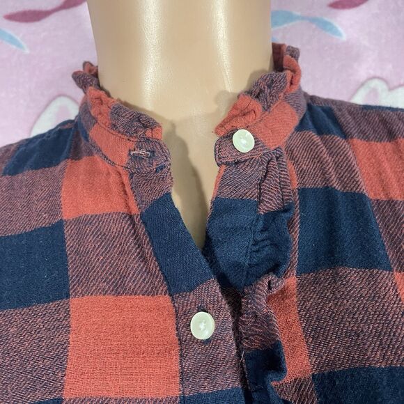 By Trovota Birds Of Paradis Size Small Coral Checkered Ruffle Top Small - Picture 6 of 7